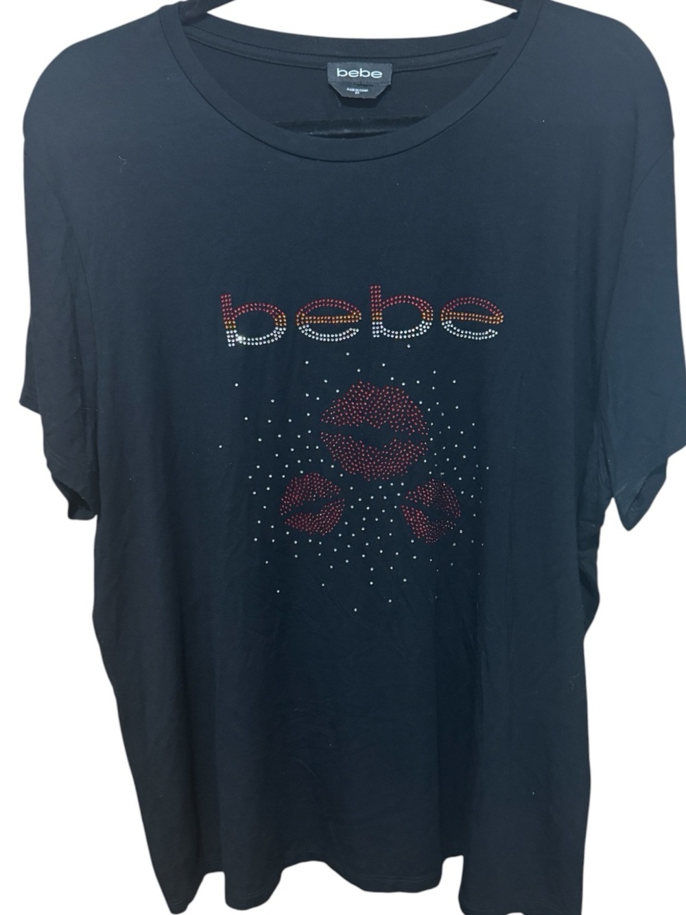 bebe Y2K Black Rhinestone Lip Graphic Tee Size 2X